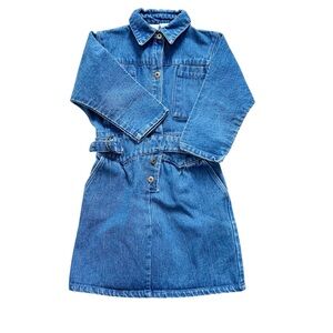 Vintage Sears Thick Denim Western Shirt Dress w/ Pockets Girls Size 6 Winter